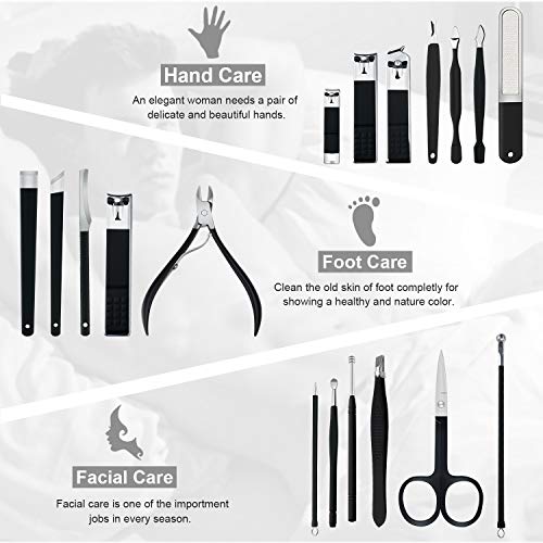 Manicure Set Professional Nail Clippers Kit Pedicure Care Tools- Stainless Steel Women Grooming Kit 18Pcs for Travel or Home (Pink)