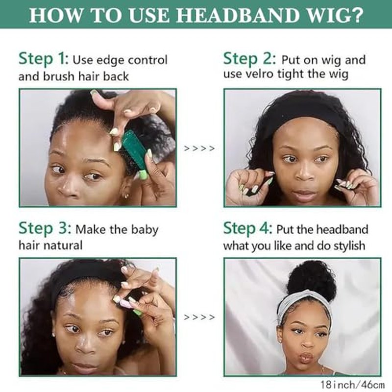 Zealady Human Hair Headband Wig For Black Women Kinky Straight Headband Wig 12A 180 Density Yaki Straight Human Hair Wigs With Headband Attached Half Wig 22 Inch