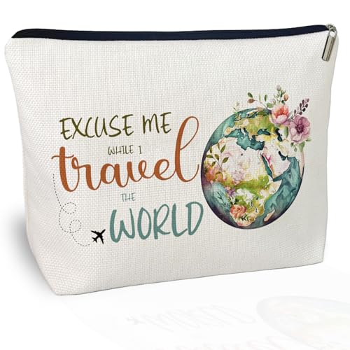Travel Cosmetic Bags for Women Travel World Makeup Bag Gifts for International Travelers Women Gifts for Birthday Christmas Gifts for Female Friend Daughter
