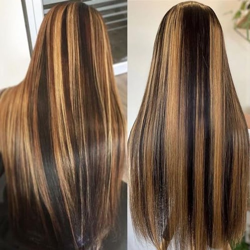 Lemoda 13x6 Highlight Straight Lace Frontal Human Hair Wigs Ombre 4/27 Outlets Sale 22Inch 200 Density 22Inch 13x6 HD Transparent Lace Front Wigs Pre Plucked