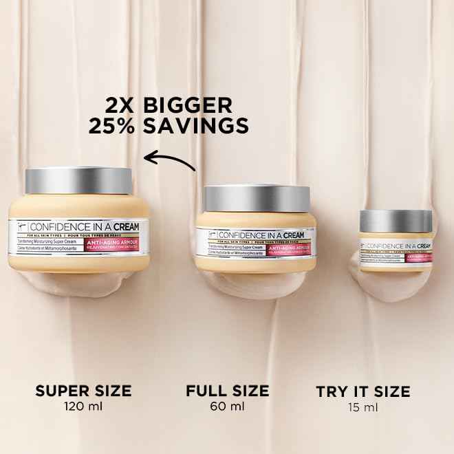 IT Cosmetics Confidence in a Cream Travel - Hydrating & Anti Aging Face Moisturizer, Visibly Reduces Fine Lines & Wrinkles, Up To 48H Hydration, Repairs Skin Barrier, Squalane & Ceramides - 0.5 fl oz
