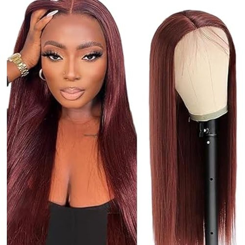 D?BUT Reddish Brown Glueless Wigs Human Hair Pre Plucked Straight Hair Lace Front Wigs 5x5 HD Lace Closure Wig for Women Daily Use 18 Inches