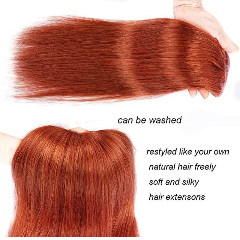 18" Clip in Human Hair Extensions Full Head 150g 7 Pieces 16 Clips #350 Copper Red Double Weft Brazilian Real Remy Hair Extensions Thick Straight Silky (18" 150g, #350)