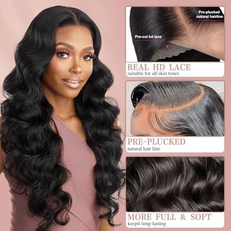 26 Inch 5x5 HD Lace Closure Wigs Human Hair Wear and Go Glueless Wigs Human Hair Pre Plucked Pre Cut for Beginners Body Wave Lace Front Wigs for Women 180% Density Natural Black
