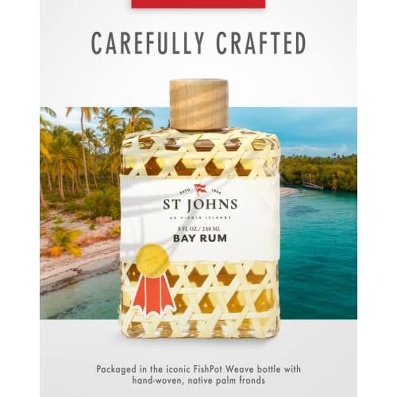 St. John Bay Rum Aftershave and Cologne | Made with Bay Leaves from The Virgin Islands | Bay Leaf After Shave Fragrance for Men | (8 oz Splash Bottle)