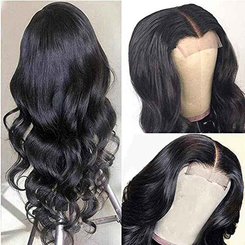 NC Body Wave Human Hair Wigs For Black Women Wig 4x4 Middle Part Lace Front Wigs Body Wave Lace Front Wig Human Hair Brazilian Virgin Hair Body Wave Lace Closure Wig Natural Black(26inch) ¡¦