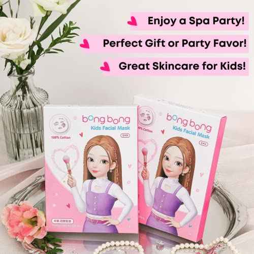 BB Kids Face Masks Spa 5-Pack With Spa Headband | Kids Facial Masks for Girls With 100% Cotton Sheets | Princess Facial Mask for Kids Spa Party Birthday Sleepover (10-Pack with Purple Band)