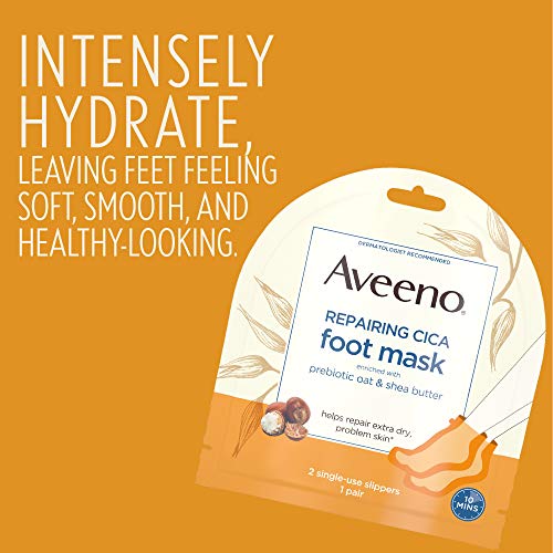 Aveeno Repairing CICA Foot Mask & Hand Mask with Prebiotic Oat and Shea Butter, for Extra Dry Skin, 1 ea