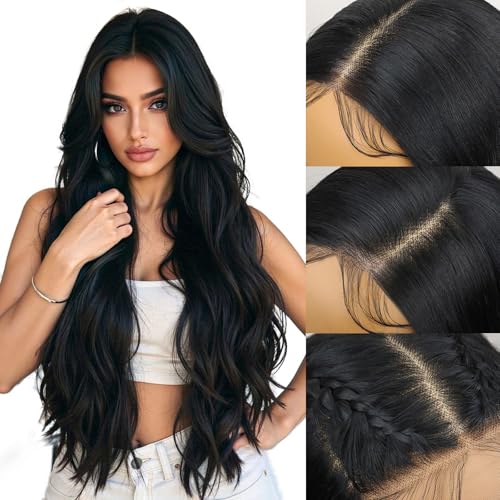 13x4 Synthetic Lace Front Wig Black Long Wavy Wigs 26inch Pre-Plucked Hairline and Baby Hair Synthetic Wigs for Black Women
