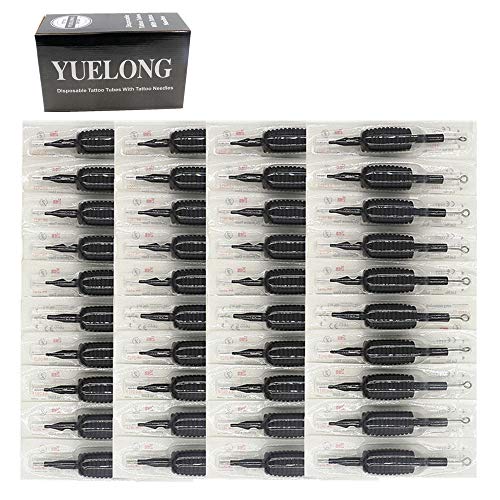 Tattoo Needles and Tubes Combo- Yuelong 40PCS 25mm Tattoo Tube with Assorted Tattoo Needles 3RL 5RL 7RL 9RL 5RS 7RS 9RS 5M1 7M1 9M1 for Tattoo Machine Tattoo Kits Tattoo Supplies