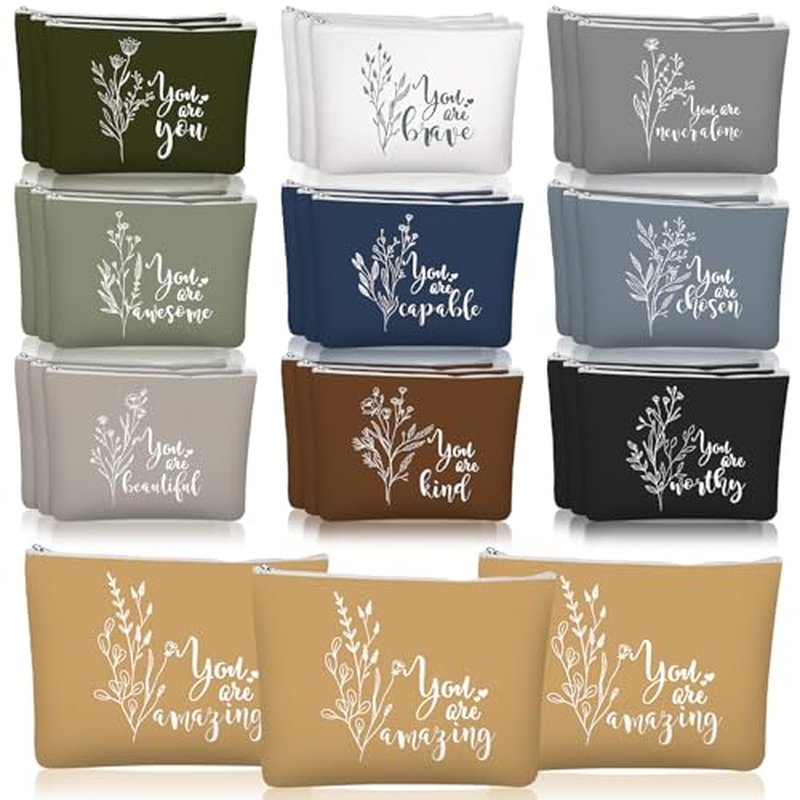 Coume 30 Pcs Inspirational Canvas Makeup Bags Bulk Christmas Employee Appreciation Gift for Women Motivational Cosmetic Bags with Zipper Boho Makeup Pouch for Rad Tech Nurse Coworker(Aesthetic)