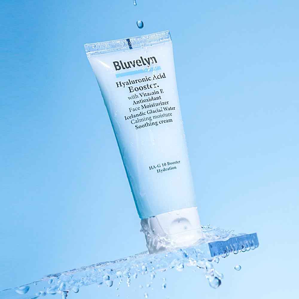 BLUVELYN 10X Hyaluronic Acid Soothing Cream – 100,000ppm High-Strength Hydration, 70% Iceland Glacier Water, Vitamin E, Lightweight Moisturizer for All Skin Types, 3.4 fl. oz / 100ml