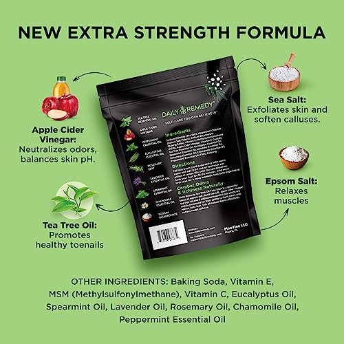 DAILY REMEDY EXTRA STRENGTH Tea Tree Oil Foot Soak w/ Epsom Salt Made in USA Toenails£¬Athlete's Foot£¬Itchy Feet£¬Stubborn Smelly Foot Odor£¬Pedicure Calluses & Soothes Sore Tired Achy Feet 16 oz£¬Black