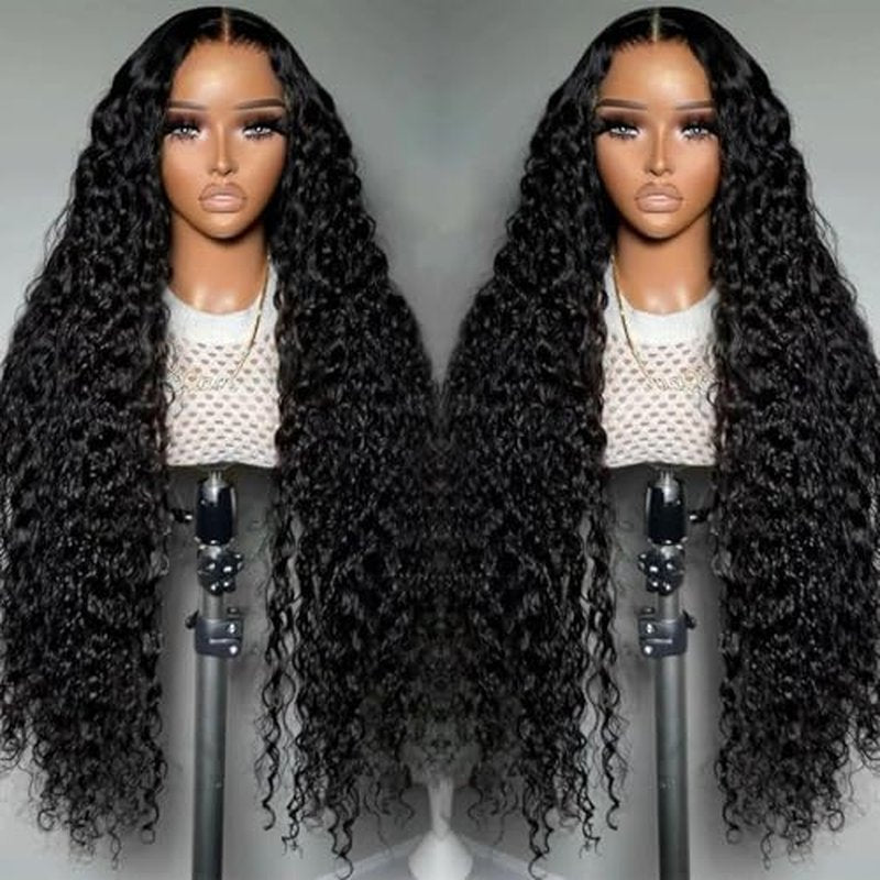 Deep Wave Lace Front Wigs Human Hair 200% Density 13x4 HD Full Lace Frontal Wigs for Women 24 Inch Glueless Deep Curly Human Hair Wig Pre Plucked Curly Wigs