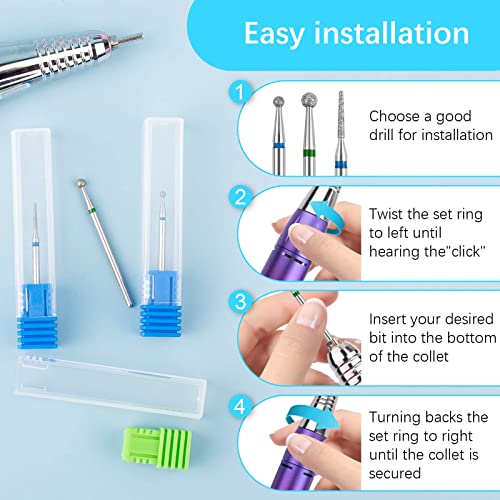 Cuticle Drill Bit,Cuticle Drill Bits for nails 3pcs Diamond Nail Drill Bits for 3/32''Electric Nail File Machine Pedicure Tool