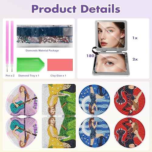 4 Pcs DIY Diamond Painting Compact Mirrors, Portable Folding Purse Mirror Kits for Women Girls, Pocket Makeup Mirrors for Mother¡¯s Day, Birthday, Party Favors, Classroom Crafts
