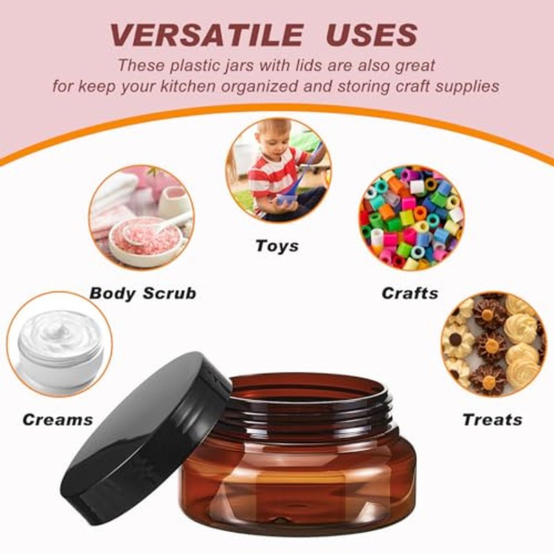 36 Pack 5 oz Round Wide-mouth Leakproof Plastic Container Jars with Lids Refillable Plastic Cosmetic Containers for Kitchen Use Lotions & Beauty Products(Amber)