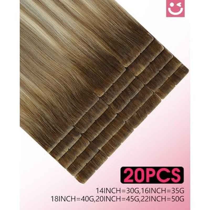 Youngsmile Invisible Tape in Hair Extensions Human Hair Balayage #3/8/22 Walnut Brown to Ash Brown and Golden Blonde 20pcs 40g 18 Inch Injection Tape in Extensions Real Human Hair (#3/8/22,18'')
