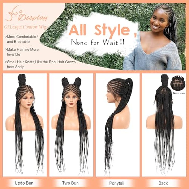 13X8 HD Lace Cornrow Braided Wigs for Women Braided Lace Front Wigs Middle Parted Box Braid Wig Synthetic Hair Full Lace Braided Wig Burgundy 36 Inch