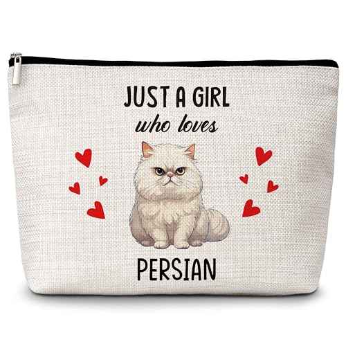 Cat Lover Gift Makeup Bags, Just A Girl Who Loves Cats Cosmetic Bag, Persian Makeup Pouch Gifts for Cat Lovers Pet Owners, Birthday Christmas Gifts for Girls Women Friends -84