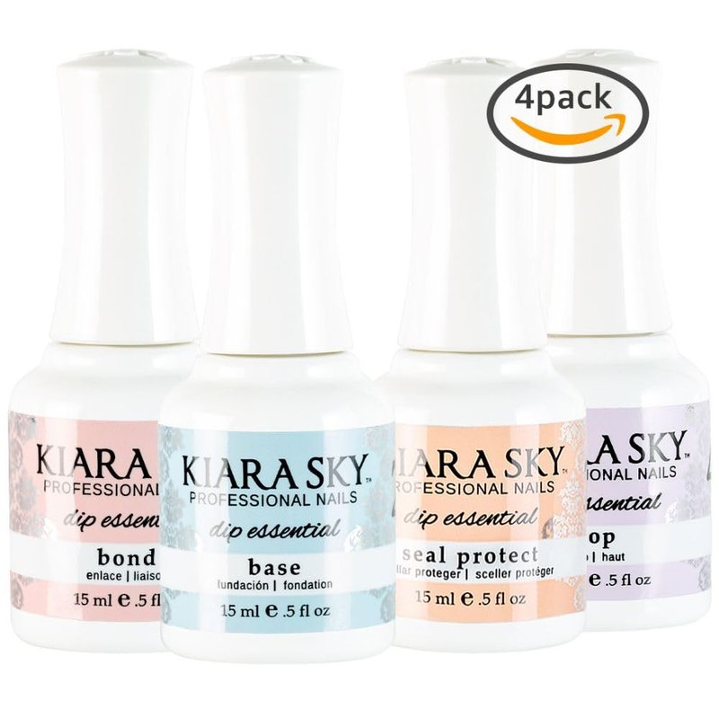 Kiara Sky Liquid Dip Essential Steps 1-4 - Includes 4 Full Size Bottles - Bond Base Seal Protect and Top for Dipping Manicures