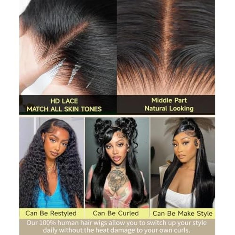 Sealusa 13x6 Lace Front Wigs Human Hair 100% Unprocessed Brazilian Virgin Hair Straight Human Hair Wig 200% Density Can Be Dyed And Restyled Vertical Smooth Natural Color With Baby Hair 22 Inch