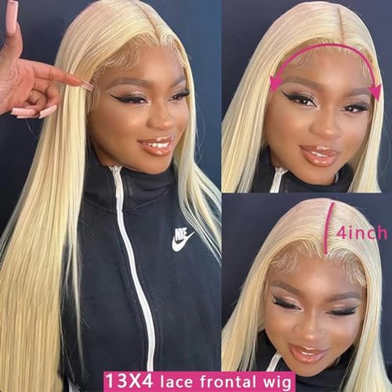 613 Lace Front Wig Human Hair 13x4 Transparent Blonde Lace Frontal Wigs 180% Density Straight Blonde Lace Front Wig Pre Plucked Glueless Wigs With Baby Hair (26 Inch)