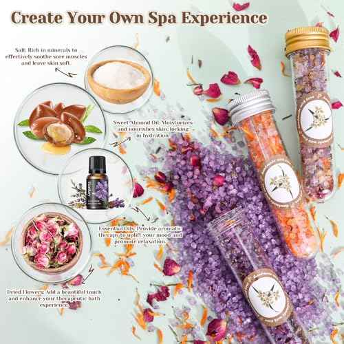 Bath Salts Making Kit- 31PCS DIY Bath Salts Making Kit, Make Your Own Sea Bath Salt, Relaxation Gifts for Women, Lavender, Rose, Body Care Spa Set, Organic Salt Scrubs Gifts for Women & Men