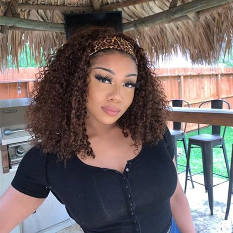 Headband Wig Human Hair Deep Wave Chocolate Brown Headband Wigs for black women Glueless Wigs Human Hair Machine Made 150% Density headband wig human hair with Headbands 22 Inches