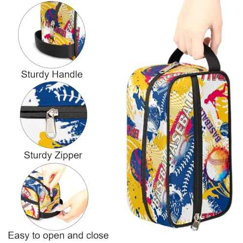 Travel Toiletry Bag for Women & Men,Waterproof Lightweight Makeup Cosmetic Bag Organizer with Handle & Zip Pockets Shaving Toiletries Bag for Gym,Beach - Baseball