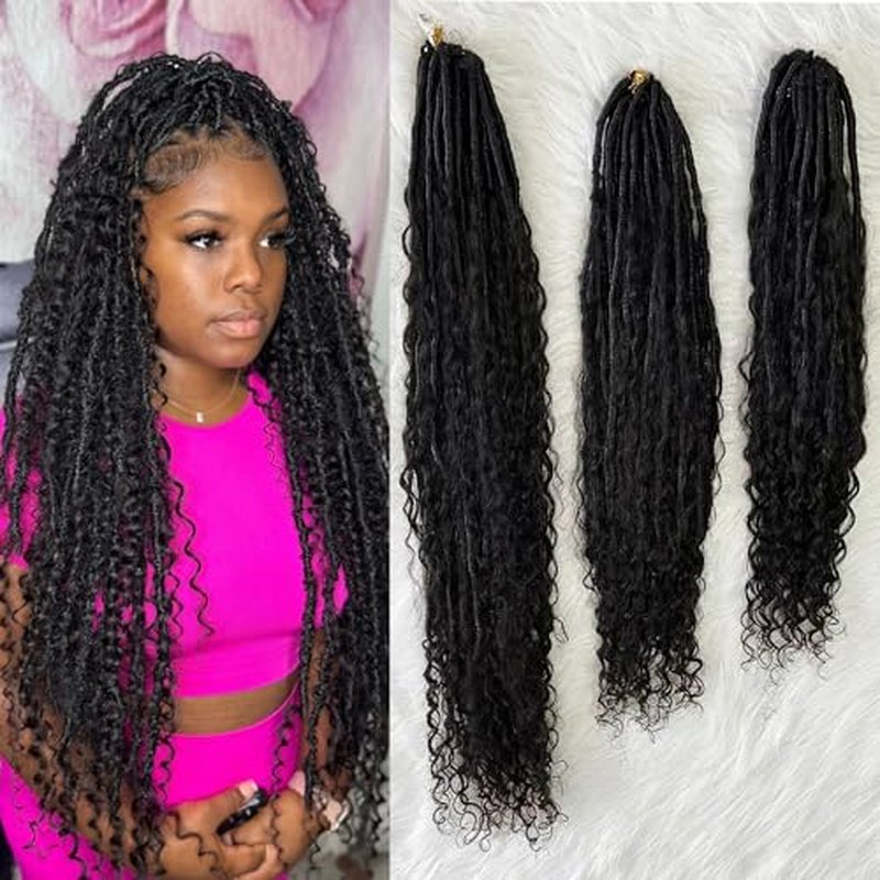 Boho Locs Crochet Braids Pre Looped With Human Hair Extensions Curly Ends Deep Wave Goddess Soft Locs Box Knotless Braids Hair Synthetic Dreadlocks Braiding for Women CHARMING YOU 26 Inch 24Strands