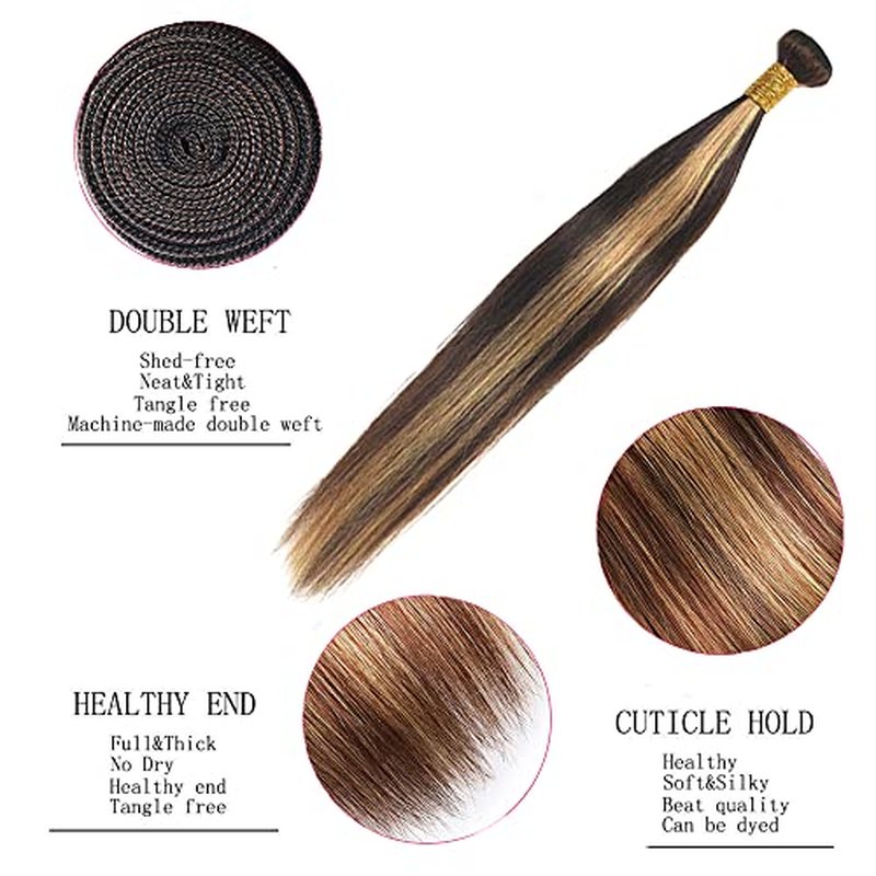 P4/27 Highlight Blonde Bundles Human Hair Straight Bundles 22 Inch Brown Straight Bundle Human Hair Extensions Unproceesed Virgin Hair 100 Gram Per Bundle 1 Bundle