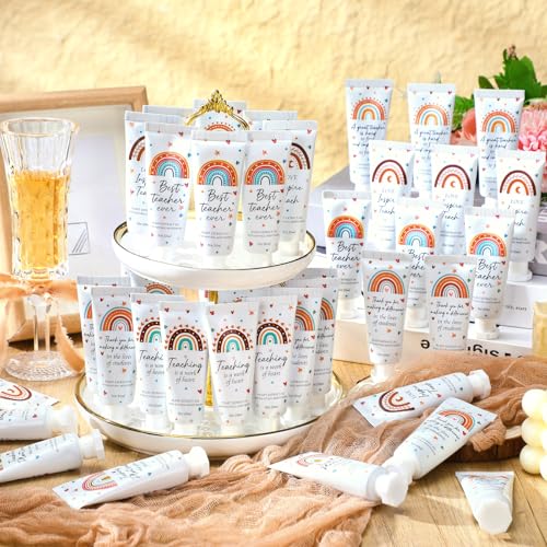 72 Pcs Christmas Teacher Appreciation Gift Bulk Hand Cream Boho Rainbow Employee Staff Appreciation Hand Lotion Teacher Team Thank You Gift Bulk for Christmas Thanksgiving Party Favor Stuffers