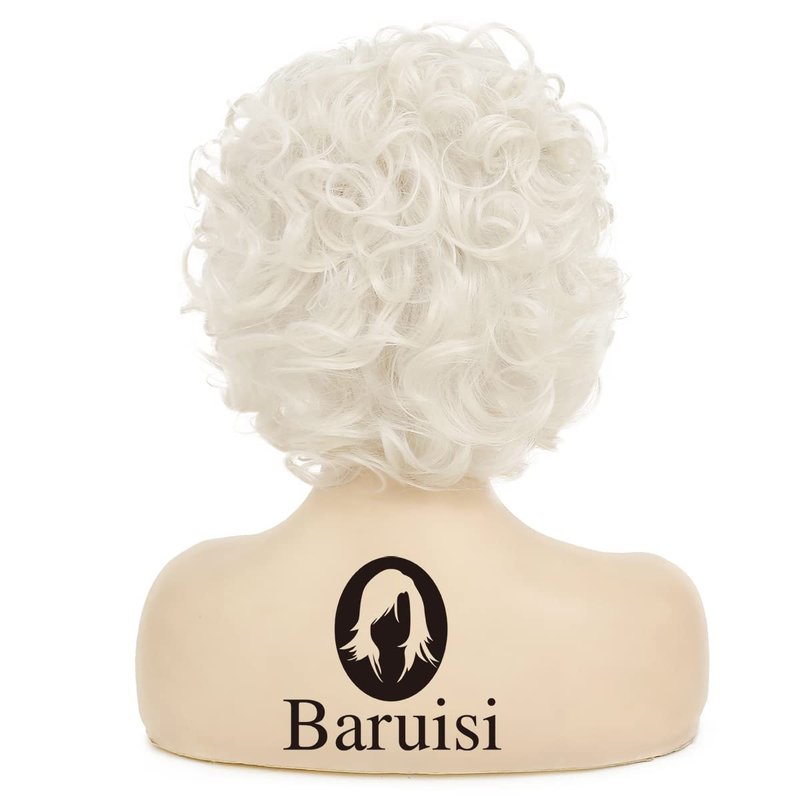 Baruisi Short Curly Cream White Wigs for Women Synthetic Natural Curly Layered Halloween Cosplay Wig
