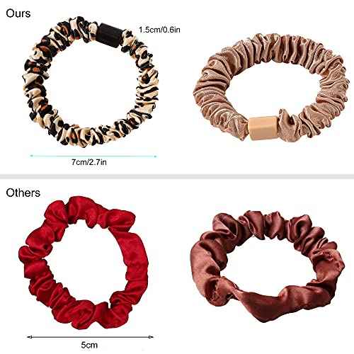 Silk Hair Ties Satin Scrunchies - Small Mini Scrunchy for Women Thick Hair Accessories Cute Soft No Slip Hair Elastics Ponytail Holder for Curly Hair No Damage Hairties Gift for Girls