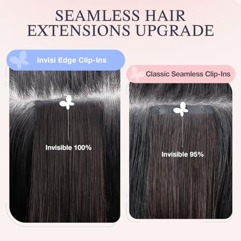 DOORES Hair Extensions Real Human Clip in 18 inch 130g 7pcs Invisi Edge, Seamless Clip in Hair Extensions Invisible Clipins Virgin Injected Skin Weft, 2/6/2 Dark Brown to Chestnut Brown