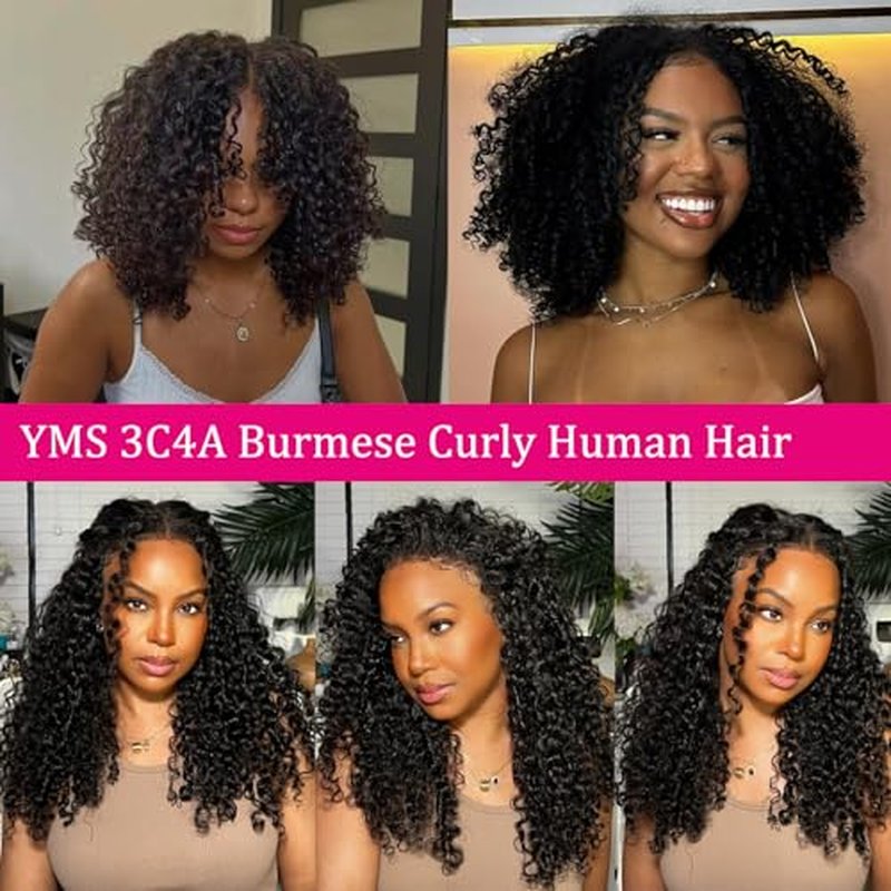 YMS 3C4A Burmese Curly Human Hair Transparent HD Lace Closure 22 Inch Unprocessed Burmese Raw Hair Real Human Hair 16A Natural Color Human Hair 5x5 Lace Closure