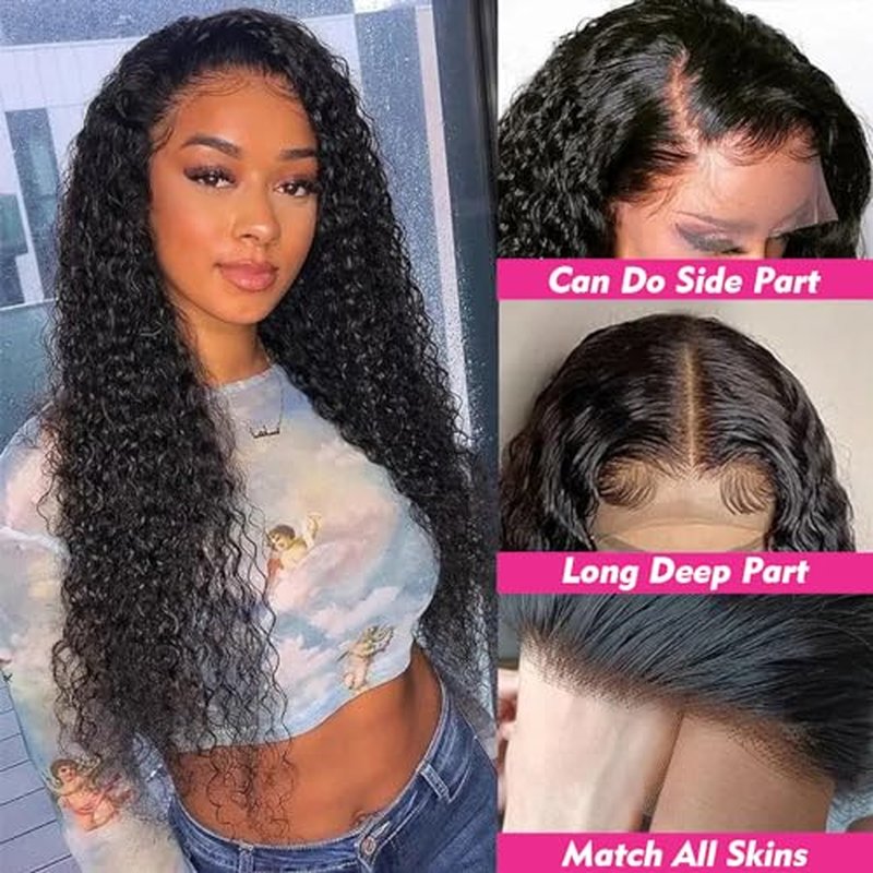 Water Wave Lace Front Wigs Human Hair 180% Density 13x4 HD Lace Frontal Wigs Pre Plucked with Baby Hair Wet and Wavy Curly Frontal Human Hair Wigs for Women Natural Color (24inch)
