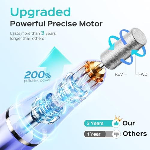 COSLUS Cordless Electric Nail Drill File: Nail Drill Machine with Stepless Speed Knob for Acrylic Gel Dip Powder Polish, Professional Portable Manicure Pedicure Rechargeable for Home Salon Use Purple