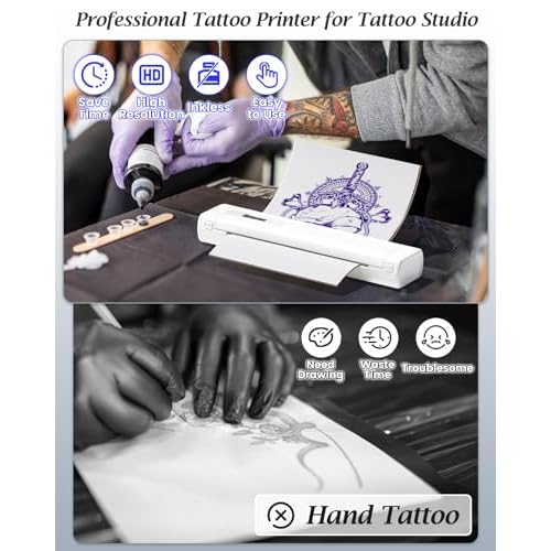 Tattoo Stencil Printer, Upgraded Thermal Tattoo Printer Machine with 10pcs Transfer Paper, Wireless Bluetooth Tattoo Printer for Tattoo Artists & Beginners, Compatible with iPad Phone PC