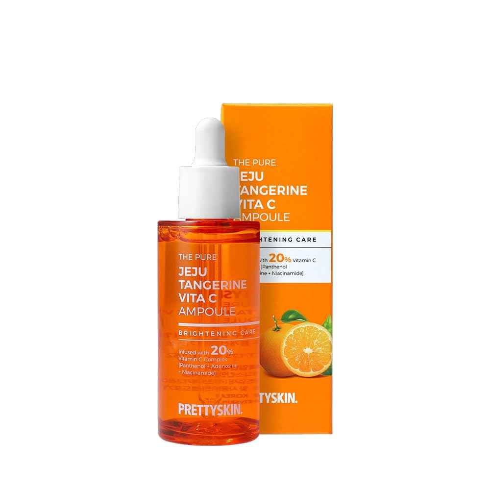 PRETTYSKIN Jeju Tangerine Vitamin C Ampoule 1.75 fl.oz.| 11-Vitamin Complex + Panthenol + Niacinamide + Adenosine | Lightweight Hydrating & Calming Korean Serum for Sensitive Skin