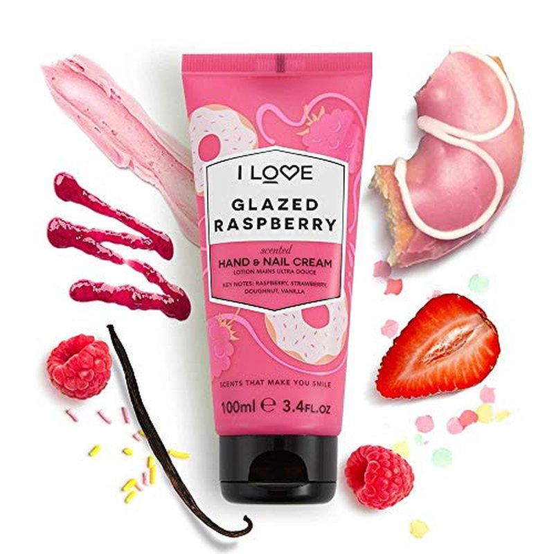 I Love Glazed Raspberry Scented Hand and Nail Cream - Hand Cream for Dry Hands - Vitamin E, Coconut Oil, and Shea Butter - Silicone Free - 3.4 oz