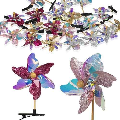 30PCS Sequin Pinwheel Hairpin for Teen Girls Hair Styling Accessories Barrettes Cute Windmill Assorted Alligator Hair Snap Clips with Wind Spinner