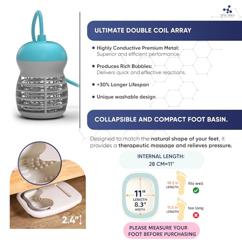 Vital Vibes Ultimate Ionic Foot Bath Detox Machine - Foot Detox Machine for Spa Bath with Touch Display - Epsom Salt & Towel - Collapsible Soaking tub -2 Powerful Array- Ion Wristband-Tub Liners