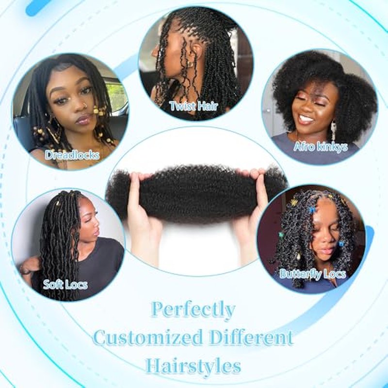 Afro Kinkys Bulk Human Hair for Dreadlocks Extensions Repair Locs, Twist Braiding Afro Kinky Human Hair for Locs 16 Inch 6 Bundles 105 Gram 4#