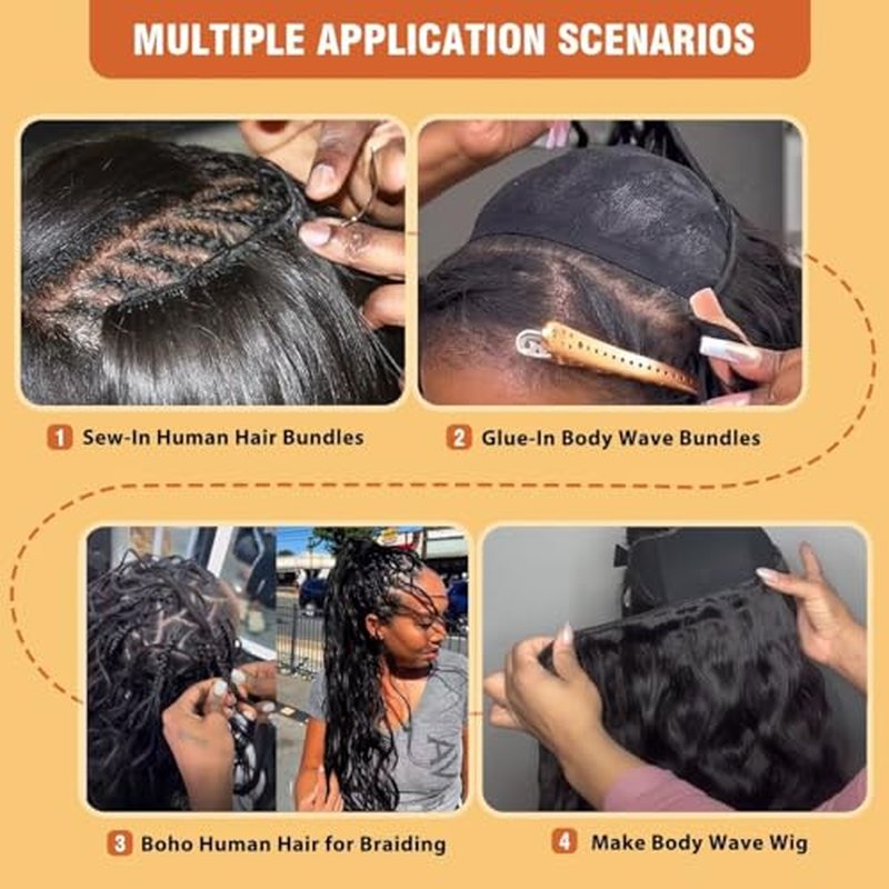 12A Human Hair Bundles 12 14 16 18 Inch Body Wave Bundles Human Hair 100% Unprocessed Brazilian Virgin Organique Quick Weave 4 Bundle for Women Wet and Wavy Human Hair Extensions Natural Black