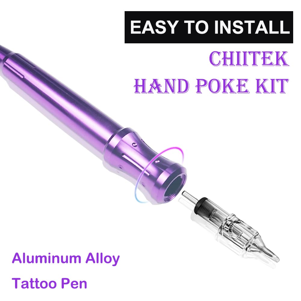 Chiitek Tattoo Kit Handpoke Tattoo Manual Kit 20PCS Tattoo Cartridge Needles,Hand Tattoo Kit Complete DIY Tattoo Tool Kit with Ink Purple