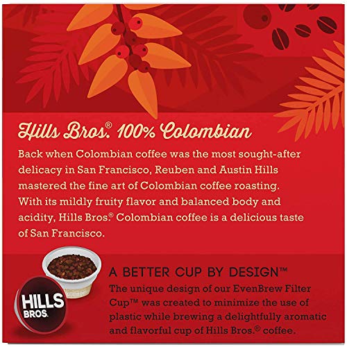 Hills Bros Single Serve Coffee Pods, 100% Colombian Ground Coffee, Medium Roast, 12 Count – Keurig Compatible, Roasted 100% Arabica Beans, Smooth Balanced Flavor