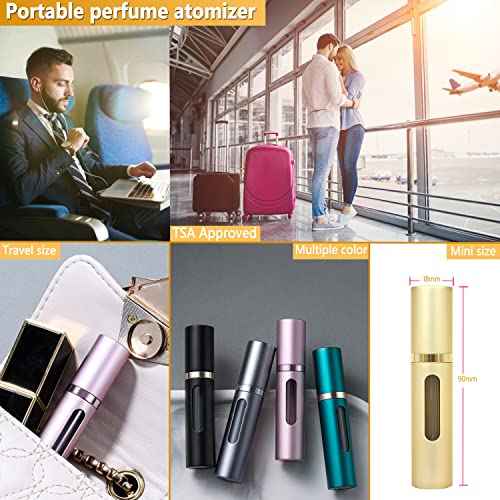 Perfume Travel Refillable Atomizer - 3-Pack 5ML Pocket Perfume Bottle, Travel Perfume Atomizer Refillable Perfume Spray Bottle, Portable Perfume Sprayer (Black & Gold & Silver)
