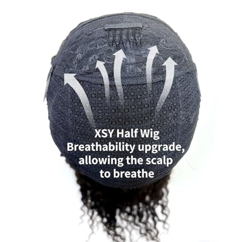 XSY Curly Half Wig Human Hair 180% Density 3 In 1 Deep Wave Half Wig for Black Women Wear Go Glueless Half Curly Wig 22 Inch Headband Wig Beginner Friendly